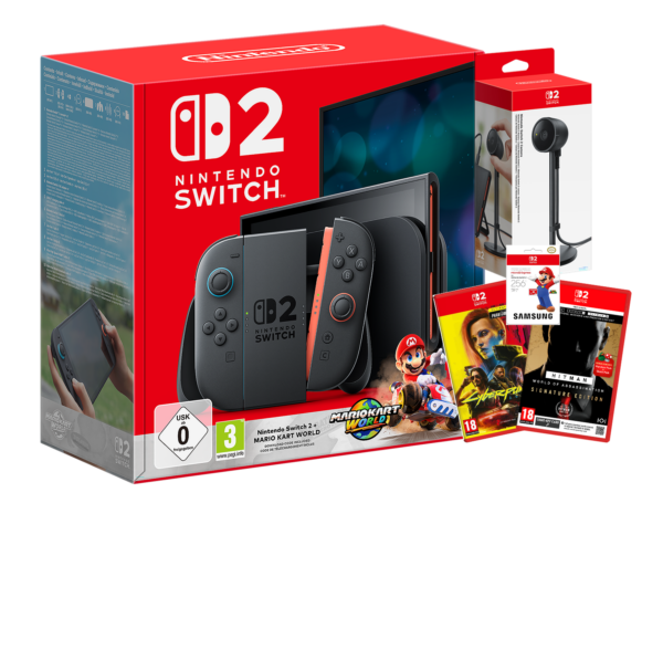 Nintendo Switch 2 Mario Kart Bundle with Cyberpunk 2077, Hitman WOA, SD Card & Switch 2 Camera