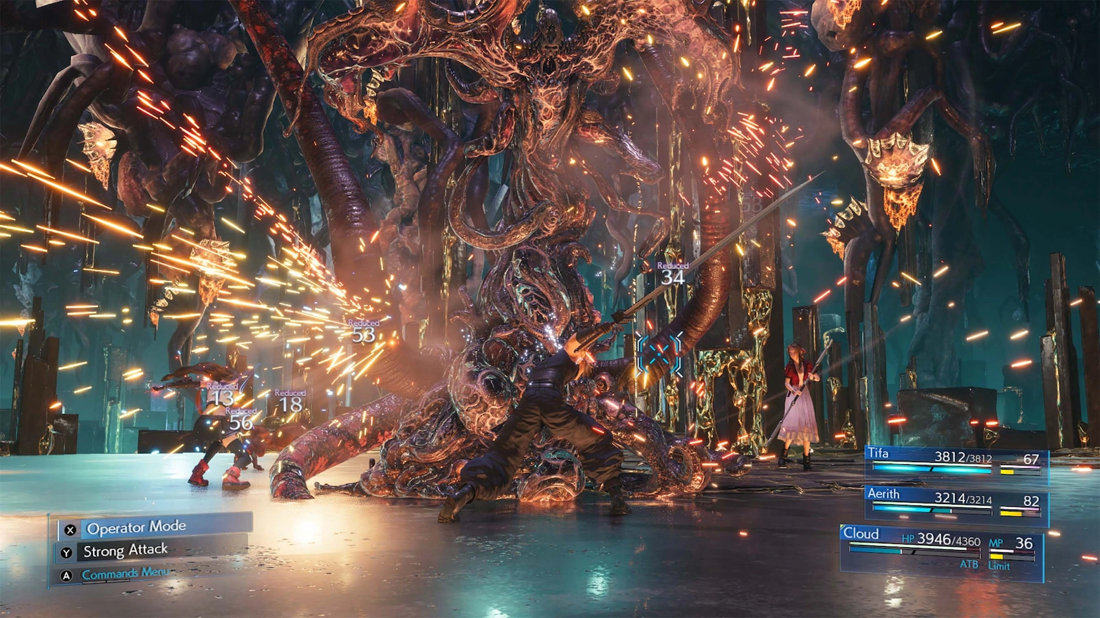 Cloud and party confronting Shinra forces